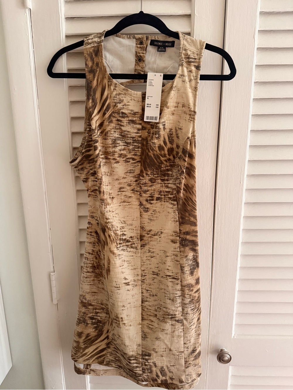 silence + noise tan and brown abstract sleeveless shift dress